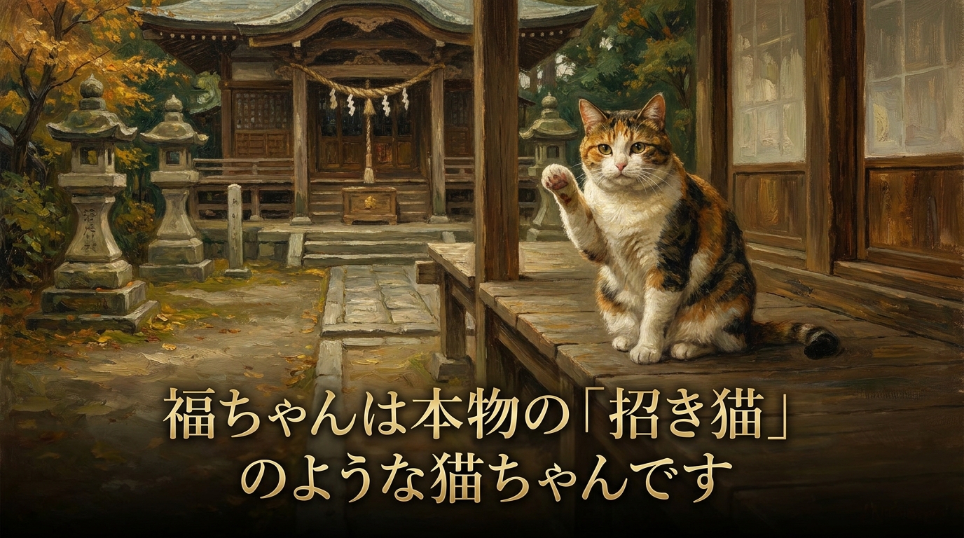 福ちゃんは本物の「招き猫」のような猫ちゃんです